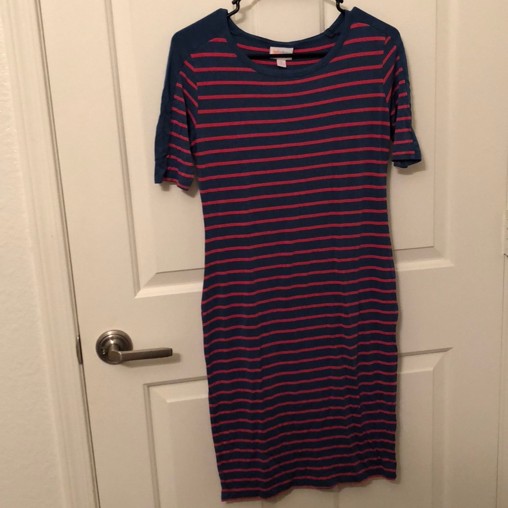 LulaRoe Pink and Blue Striped Dress Size S